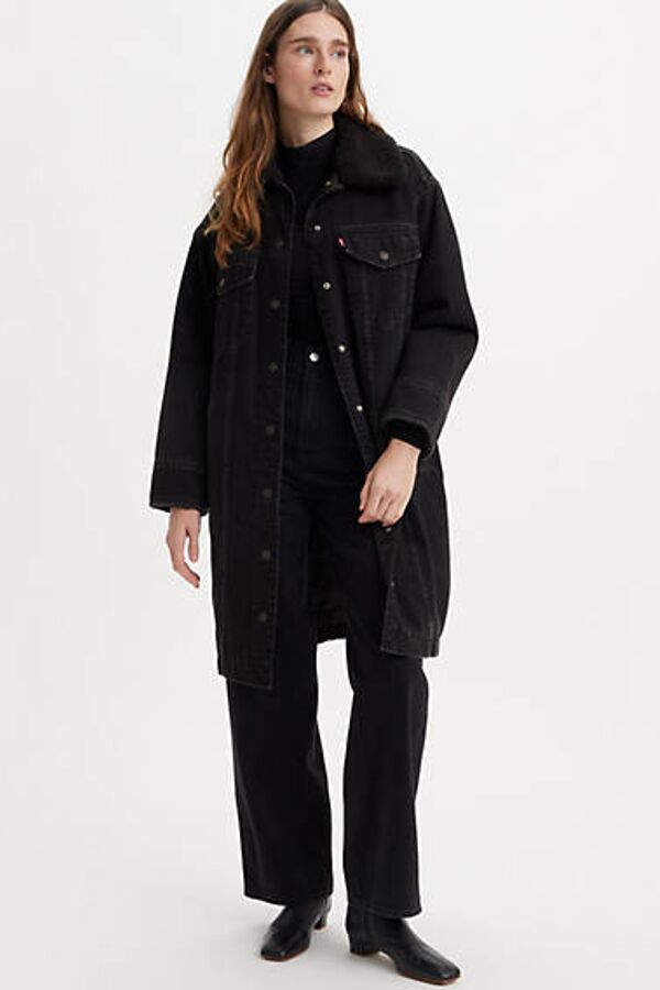 Shop Levi's Longline Padded Trucker Jacket In Black