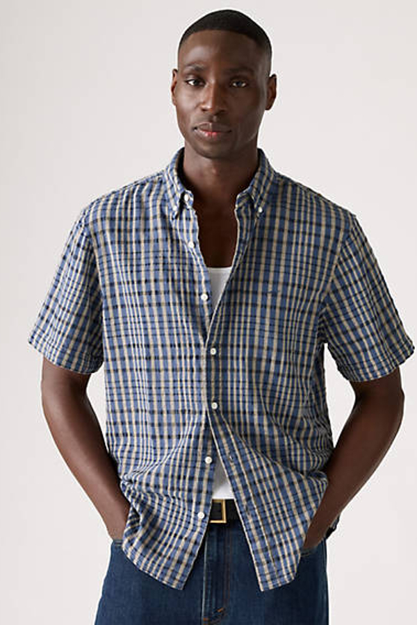 Levi's Short Sleeve Authentic Button Down Shirt In Gray