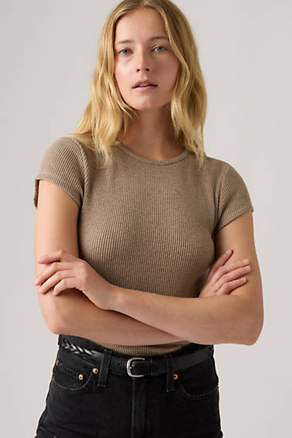 Levi's Dry Goods Waffle Cap Sleeve Tee In Brown