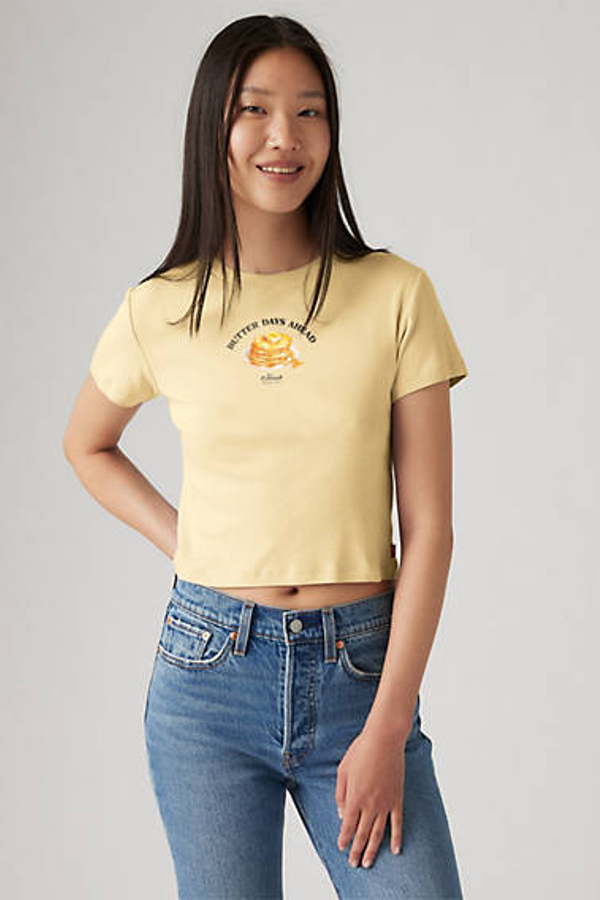 Levi's Graphic Mini Ringer Tee - Women's - L - Yellow / Lse_Yellow Mellow Butter Days Ahead Yello