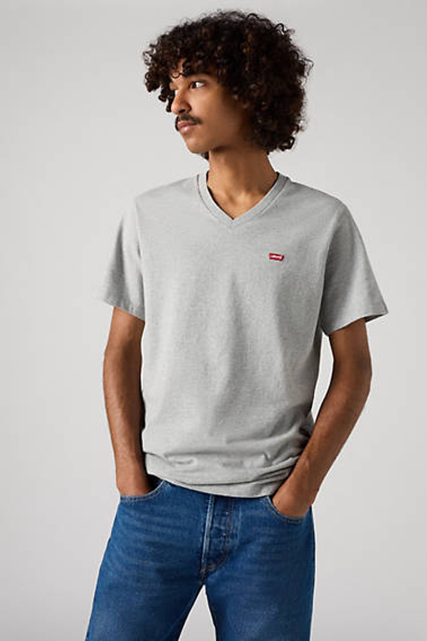 Levi's Men's Grey Original Housemark V Neck Tee - Extra Small