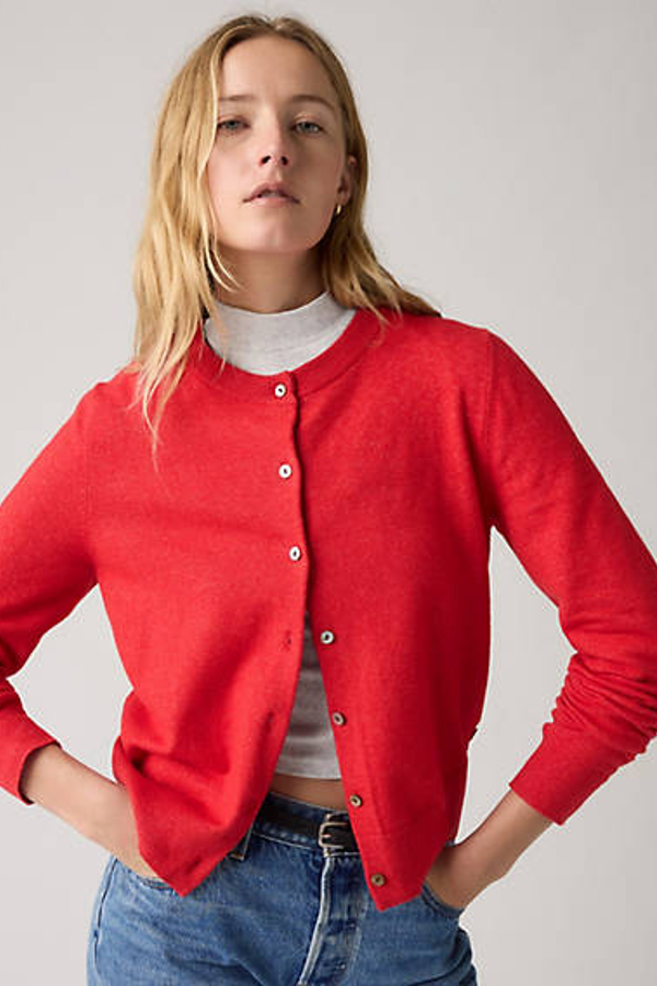Levi's Supersoft Crewneck Cardigan In Red