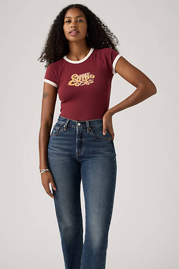 Levi's Graphic Riley Raglan Tee In Burgundy