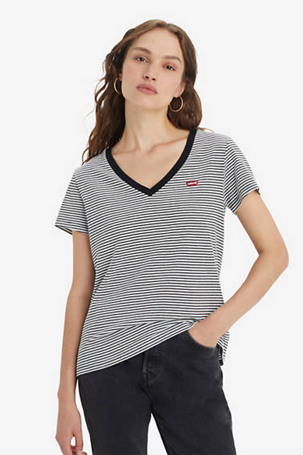 Levi's The Perfect V Neck - Women's - M - Multi Colour / Annalise Stripe Cloud Dancer