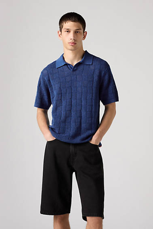 Levi's Open Collar Sweater Polo In Blue