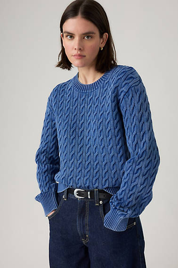 Levi's Boyfriend Cable Crewneck Pullover In Blue