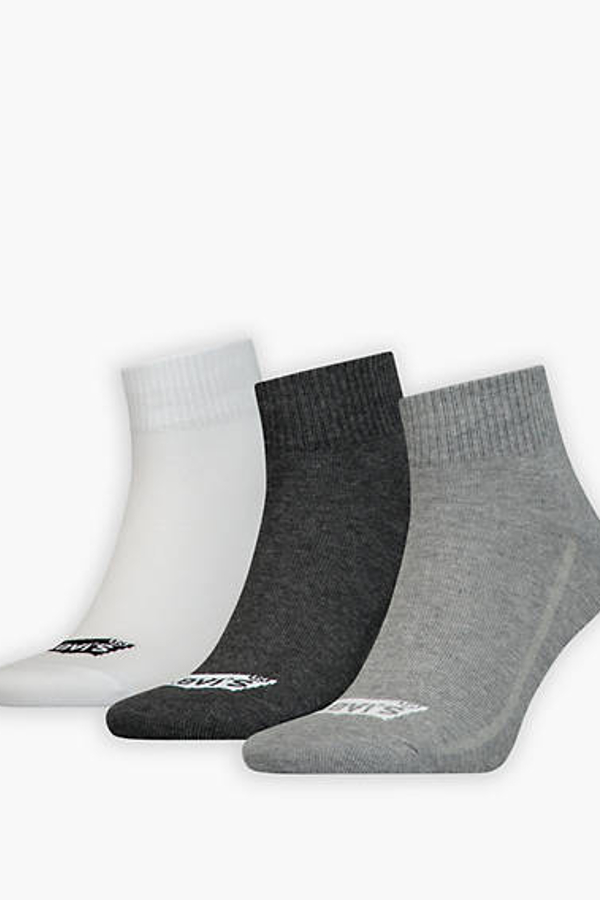 Levi's Men's Grey Mid Cut Batwing Logo Recycled Cotton Socks 3 Pack - Size 35