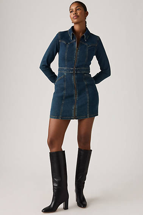 Levi's Retro Long Sleeve Denim Minidress In Blue