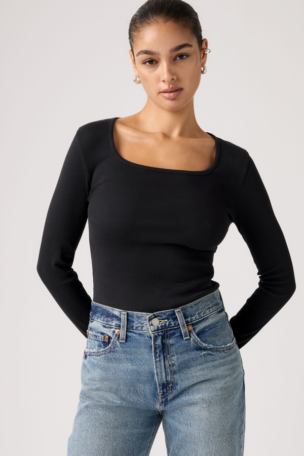 Levi's Essential Langarm-T-Shirt mit Karreeausschnitt - Damen - Schwarz / Schwarz