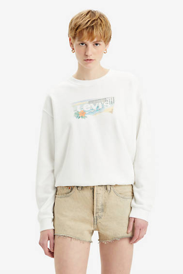 Levi's Sweat Shirt Graphique Col Rond Everyday - Femme - Blanc / Dock By The Beach Bw Fill Bright White - M