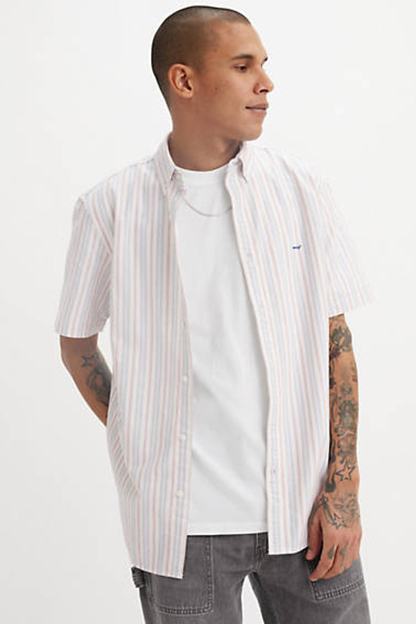 Levi's Chemise Manches Courtes Authentic - Homme - Multicolore / Cupertino Stripe Bright White - L