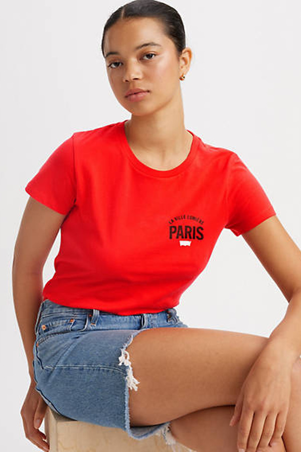 Levi's T Shirt Perfect - Femme - Rouge / La Ville Lumiere Wm Flame Scarlet - S