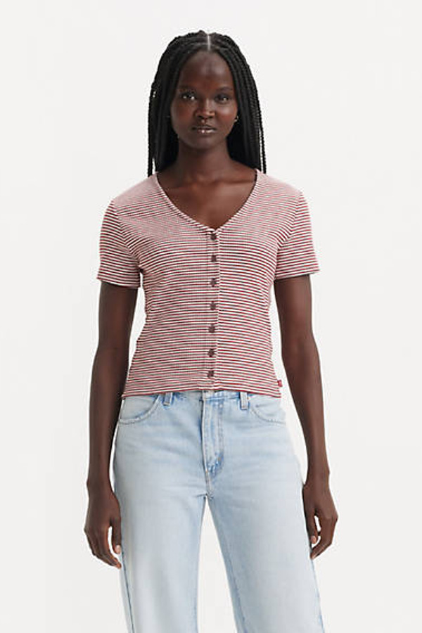 Levi's T Shirt Muse - Femme - Rouge / Vanilla Stripe Sundried Tomato - L