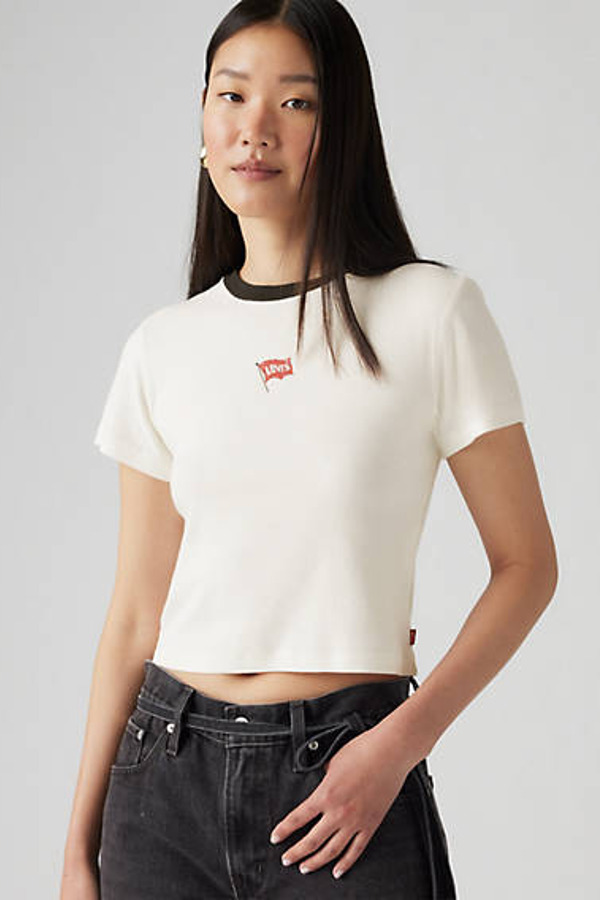 Levi's T Shirt Graphique Sportif Essential - Femme - Blanc / Mini Flag Bw Egret/Pirate Black - XS