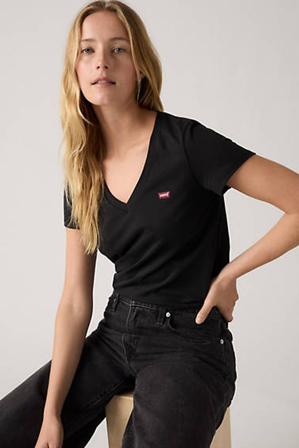 Levi' T Shirt Col V Perfect lot De 2 Femme / 2 Pack Tee Caviar & Caviar