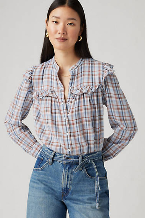 Levi's Blouse Flanelle Manche Longue Gianna - Femme - Bleu / Attie Plaid Kentucky Blue - XS