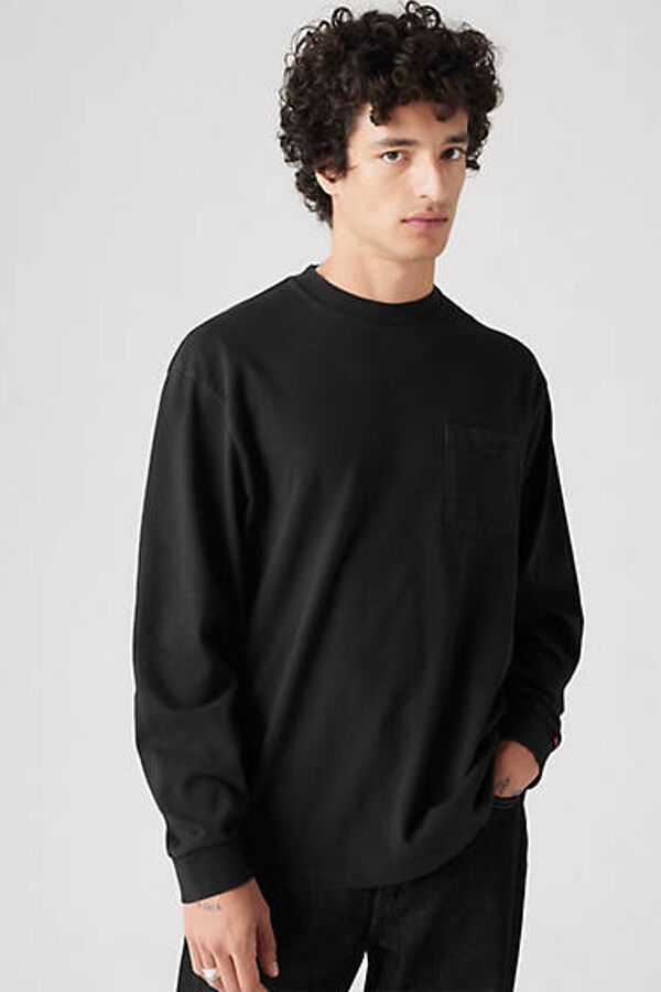 Levi's T Shirt À Poche Manche Longue Authentic - Homme - Noir / Mineral Black Garment Dye Mineral Black - XL