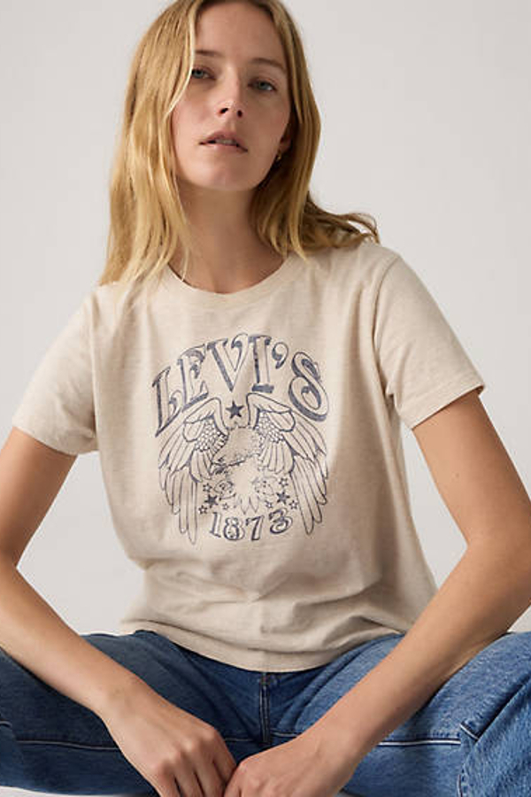 Levi' T Shirt Graphique Boxy Femme Neutral / Western Archival Levi' Eagle Oatmeal Heather