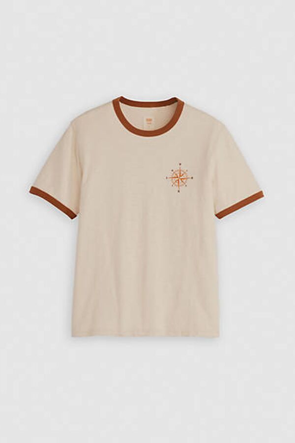 T Shirt À Bord Côte Contrasté Levi's X End. - Homme - Cream / Compass Equipment Graphic Sorrel Horse Burnt Orange - XS