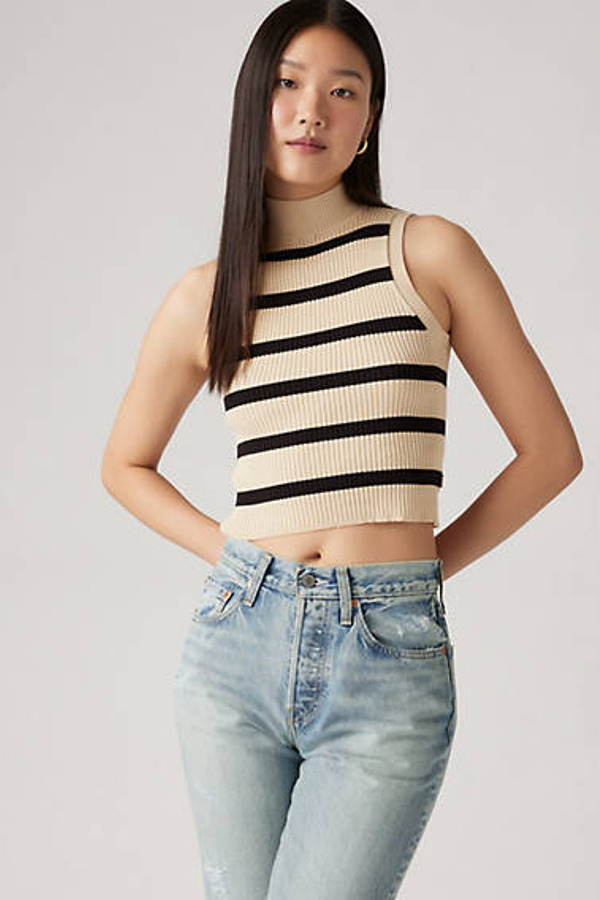 Levi's Débardeur Col Montant Tulip - Femme - Beige / Redwood Stripe Creme Brulee - M