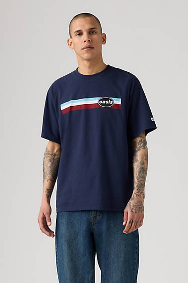 Levi' X Oasis T Shirt Band Homme / Oval Chest Stripe Logo Tee Peacoat