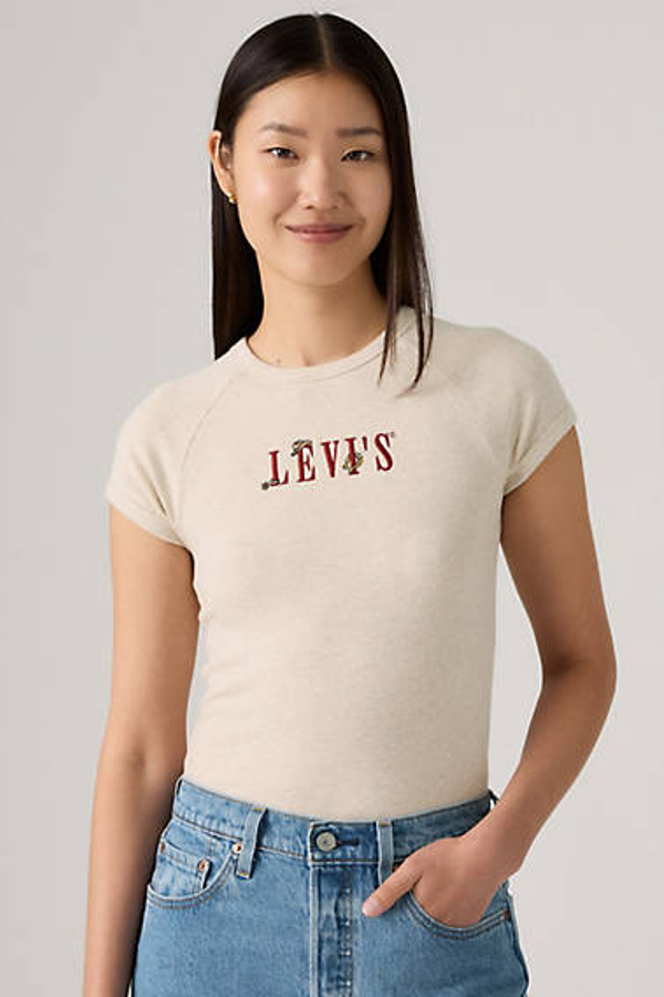 Levi' T Shirt Graphique Manche Raglan Riley Femme Neutral / Serif Western Motifs Oatmeal Heather