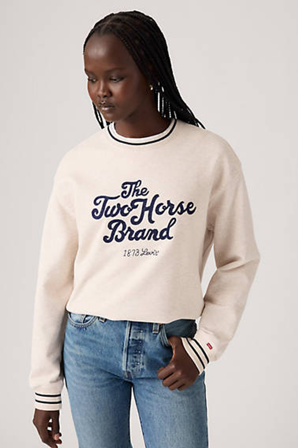 Levi' Sweat Shirt Col Rond Graphique Heritage Sport Femme Neutral / Crew Well Worn Legend Script Oatmeal Heather
