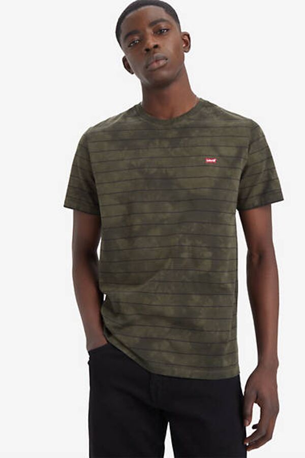 Levi's T Shirt Original Housemark - Homme - Bleu / Branch Stripe Olive Night Jersey - XS