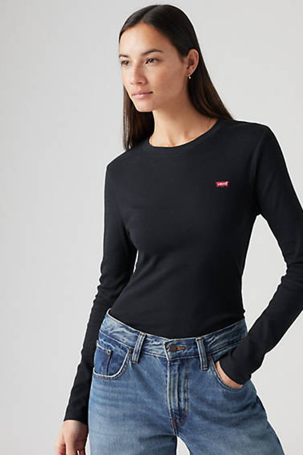 Levi's T Shirt Manche Longue Housemark Essential - Femme - Noir / Anthracite Night - S