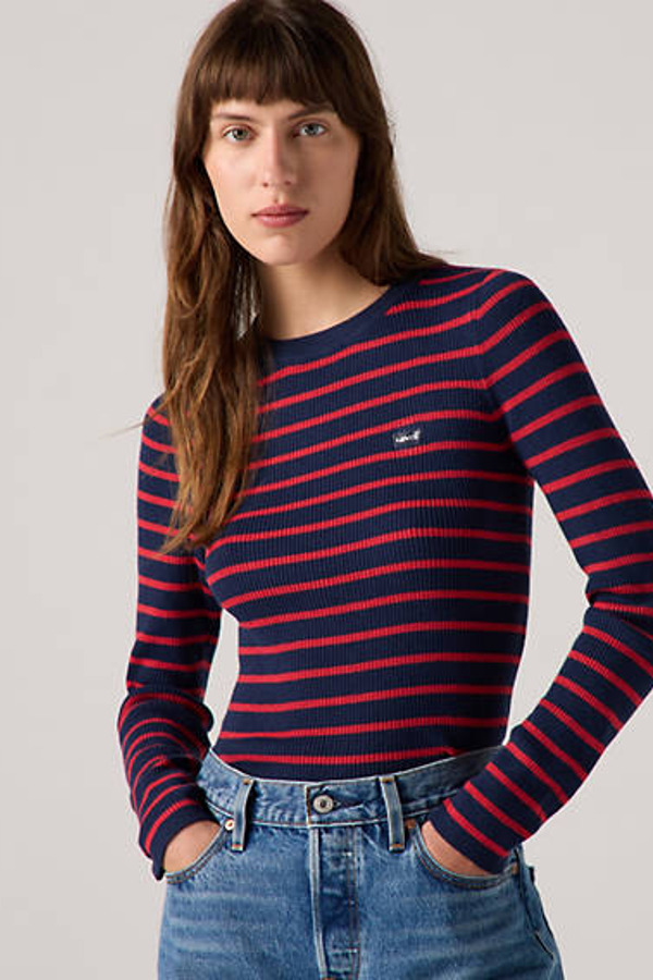 Levi's Pull Over Col Rond Maille Côtelée - Femme - Multicolore / Parisienne Stripe Navy Blazer Wool-Like - L