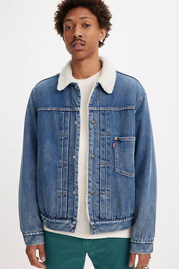 Levi's Veste Sherpa Trucker Type I - Homme - Bleu / Medium Indigo Stonewash - L