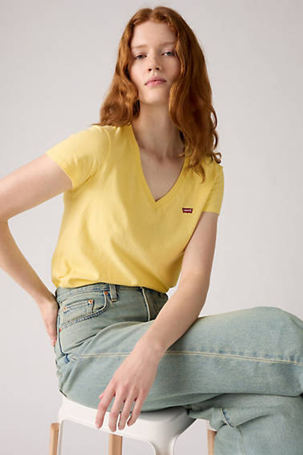 Levi' T Shirt Col V Perfect Femme Jaune / Mood Yellow Slub