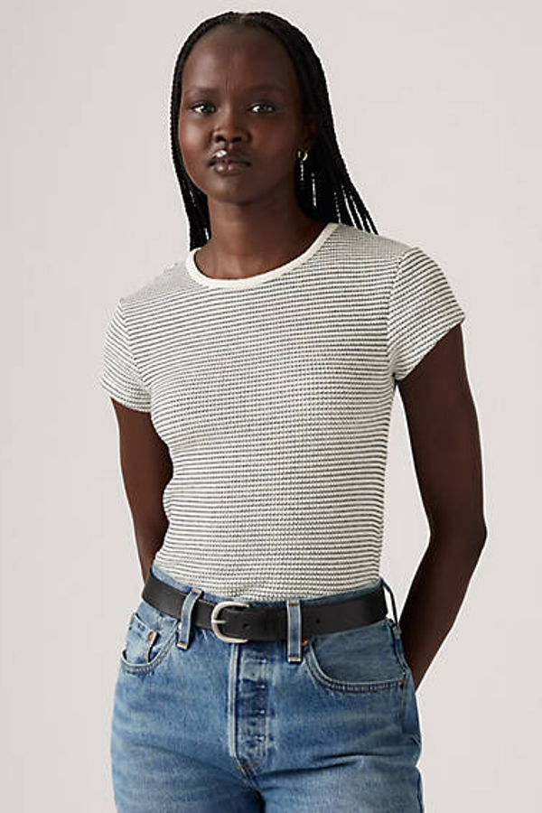 Levi' Dry Goods T Shirt Mancheron Gaufré Femme / Annalise Stripe Gardenia Peacoat V2