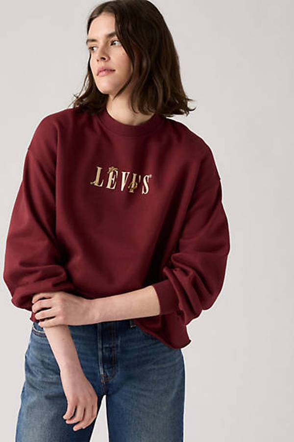 Levi' Sweat Shirt Col Rond Graphique Leo Femme / Crew Serif Western Motifs Truffle