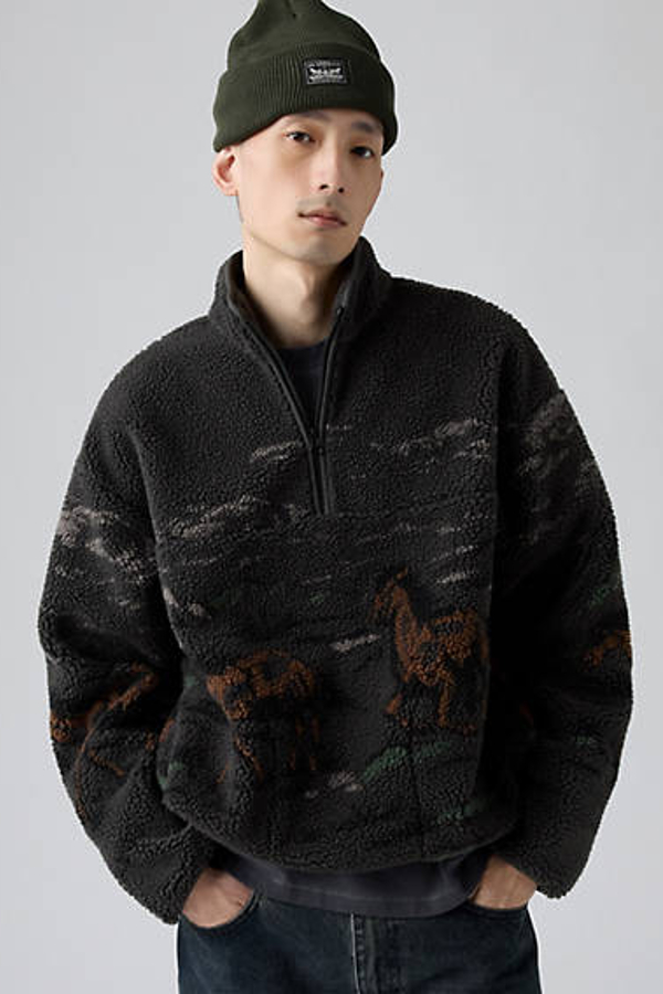 Levi' Sweat Shirt Sherpa Popover Idyllwild Homme / Running Horses Landscape Phantom