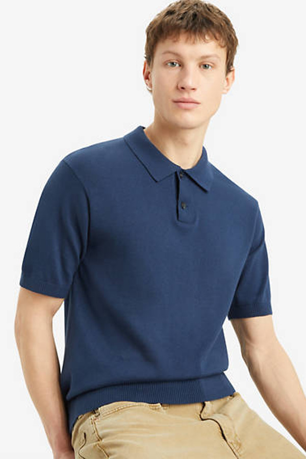 Levi's Pull Over Col Polo Maille Fine - Homme - Bleu / Dress Blues - XS