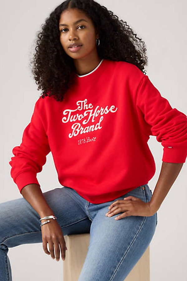 Levi' Sweat Shirt Col Rond Graphique Heritage Sport Femme / Crew Two Horse Brand Script True