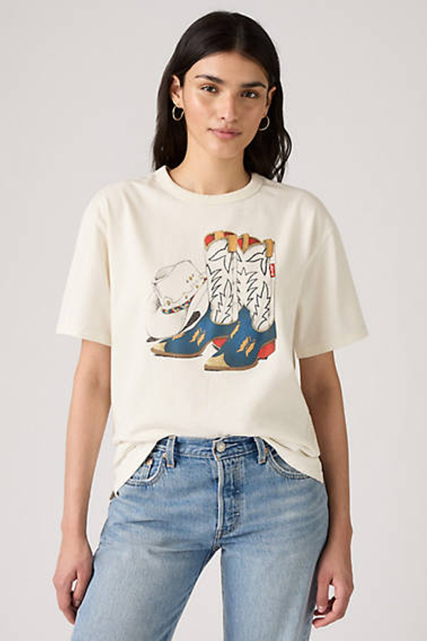 Levi' T Shirt Graphique Tabor Femme / Cowboy Boot And Hat Egret