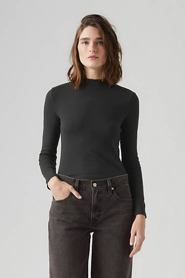 Levi's Effortless Long Sleeve Tee - Femme - Noir / Logo Knit Turtleneck Caviar - XL