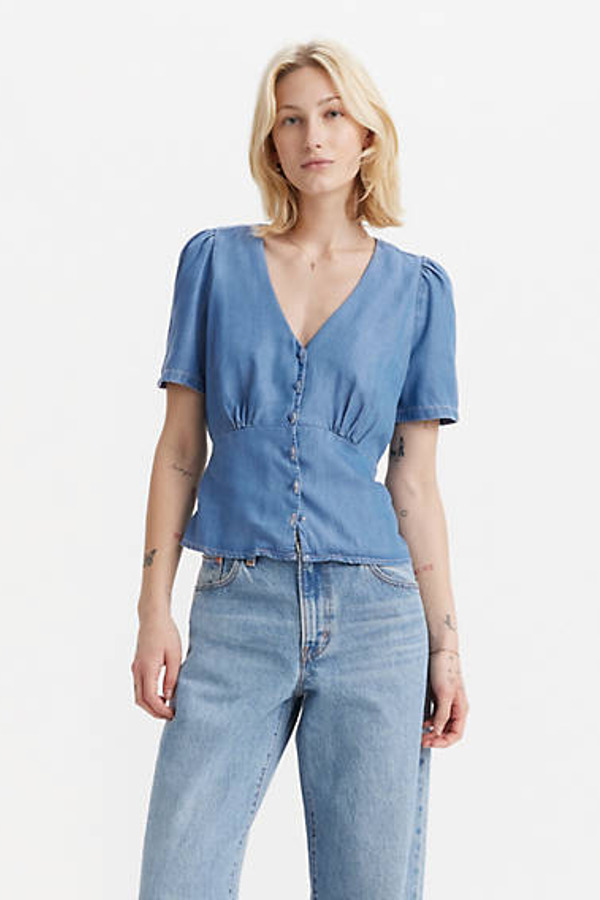 Levi's Blouse Manche Courte Dolores - Femme - Bleu / Delightful Mid - L