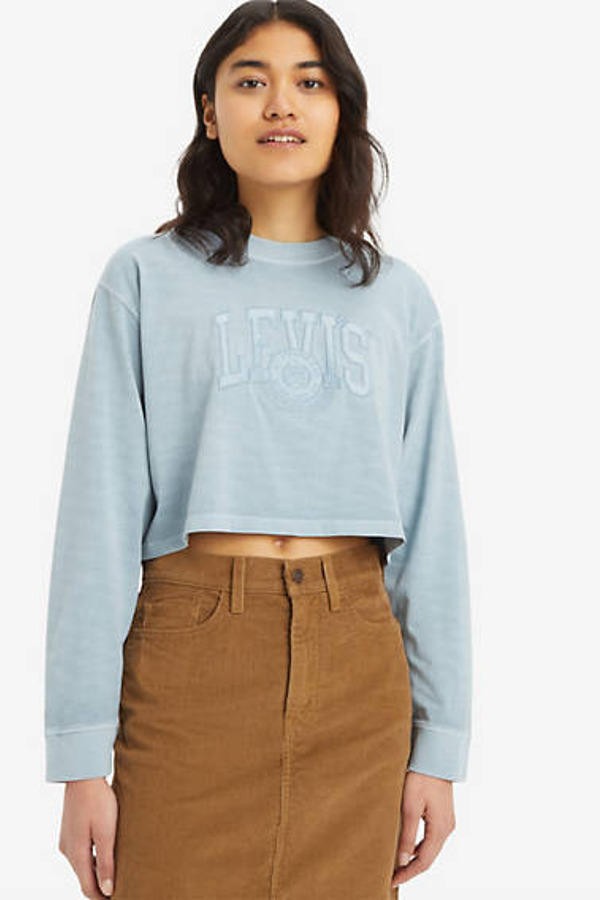 Levi's T Shirt Manche Longue Crop Football - Femme - Bleu / Applique Varsity Logo Gd Arona - M