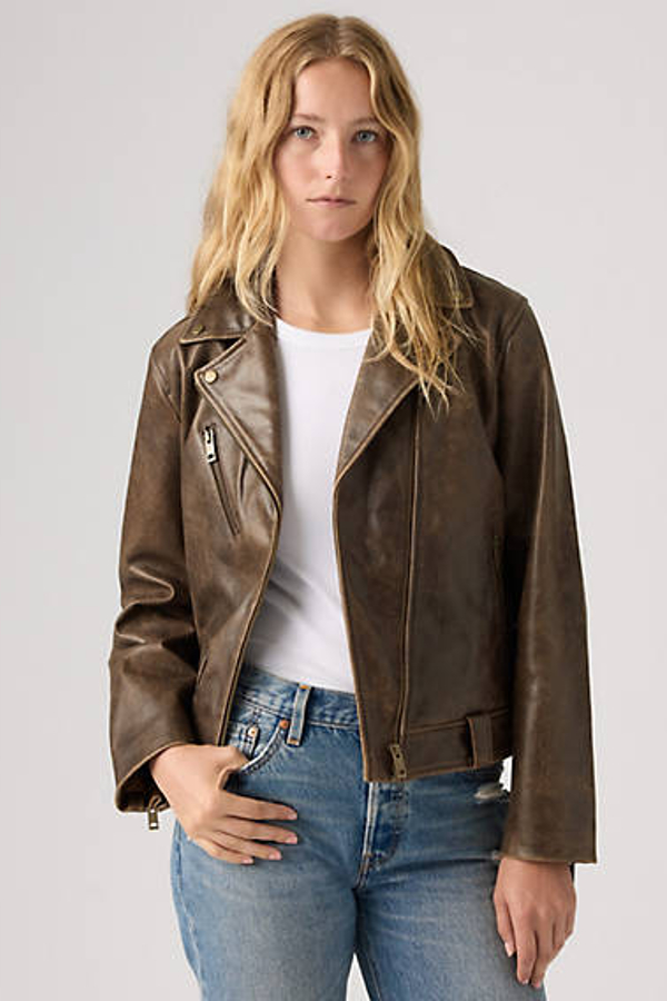 Levi' Veste Moto En Cuir Véritable Femme / Shitake Distress Leather