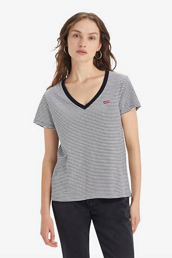 Levi's T Shirt Col V - Femme - Multicolore / Annalise Stripe Cloud Dancer - M