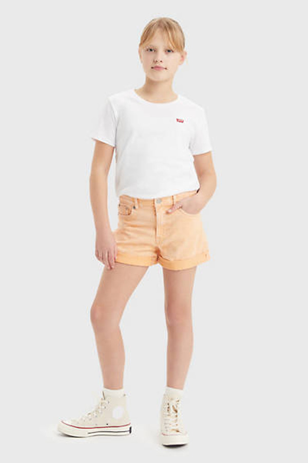 Levi's Ado Short Mini Mom Sergé Avec Revers - Femme - Orange / Coral Sands - 16A