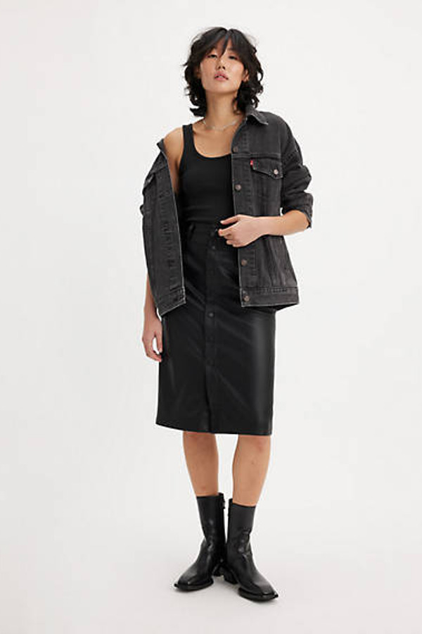 Levi's Jupe Crayon En Simili Cuir - Femme - Noir / Leather Night - 26