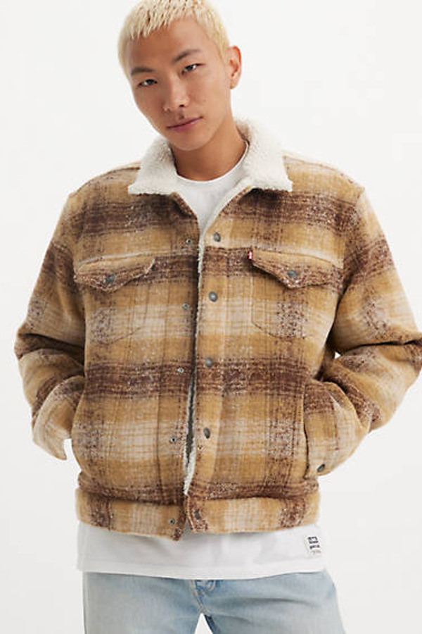 Levi's Veste Sherpa Trucker Type III - Homme - Beige / Westin Plaid Curry - S