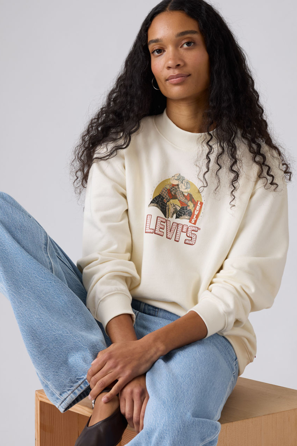 Levi' Sweat Shirt Col Montant Graphique Collins Femme / Crew Archival Ranch Couple Egret