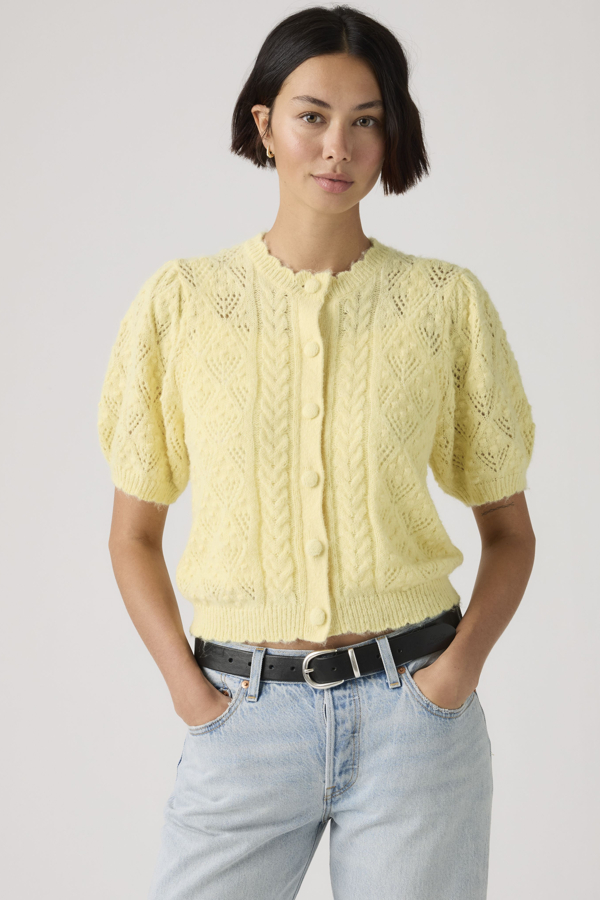 Levi' Pauline Pointelle Short Sleeve Cardigan Femme Jaune / French Vanilla