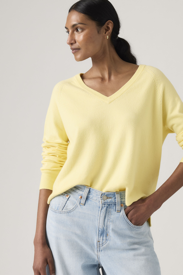 Levi' Supersoft V Neck Pullover Sweater Femme Jaune / French Vanilla