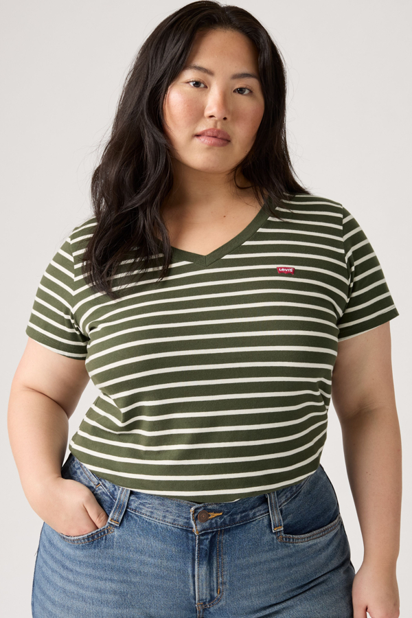 Levi' T Shirt Col V grandes Tailles Femme / Emily Stripe Deep Depths 2X - vue 1